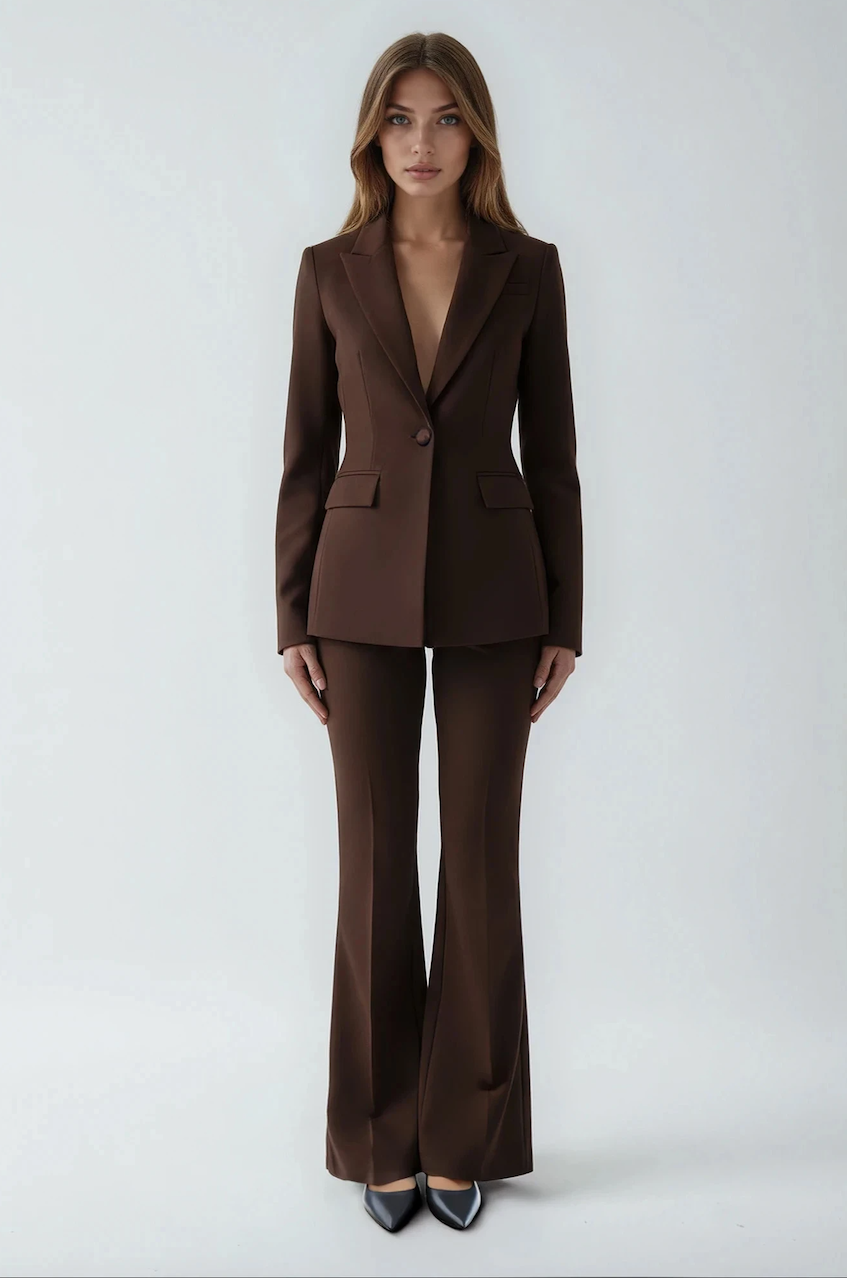 Claudia Tailored Chocolate Brown Pantsuit Chocolate Brown / M/US 4
