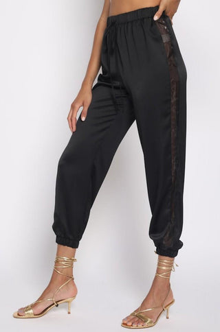 Sheer Side Satin Jogger Pants