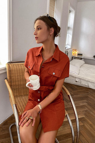 brick red shirt dress