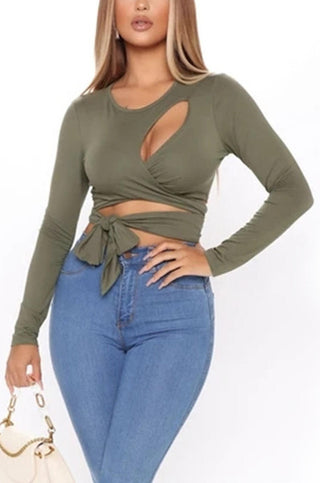 Long Sleeve Cutout Crop Top