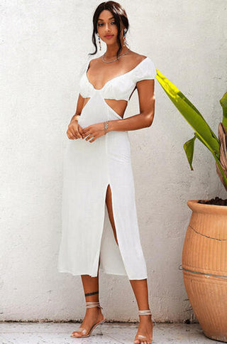 White Cutout A-line Midi Dress