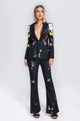 Adele Blazer Pants Set in Black Floral