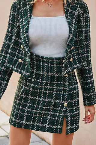 buttoned side slit high waist plaid mini skirt