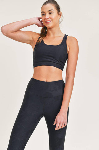 textured cutout back moisture wicking tactel sports bra