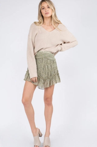 Look super cute in this 2021 trend ruffle shirring skort in sage