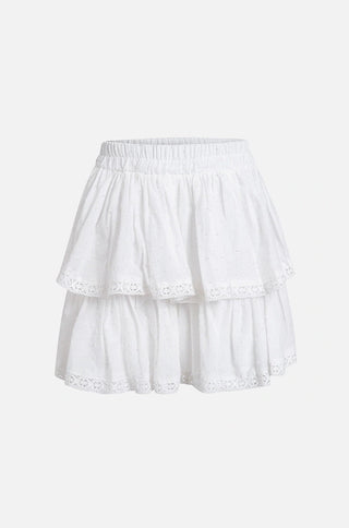 white layered ruffled high waist mini skirt