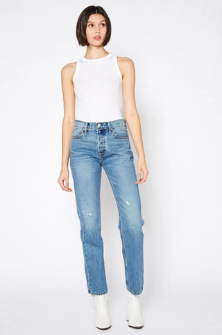 Hi-rise slouch boyfriend jeans fits loosely through the hip and thigh with straight leg