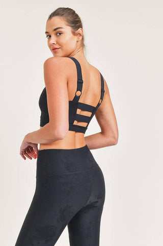 textured cutout back moisture wicking tactel sports bra