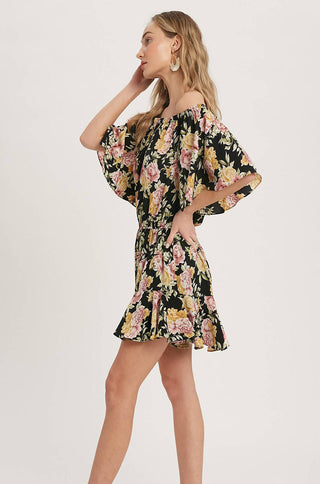 floral print short sleeve relaxed fit flare romper