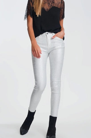 Silver White Skinny Jeans