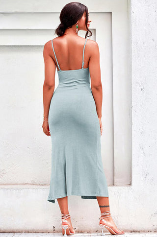 sleeveless square neck backless cami side slit dress