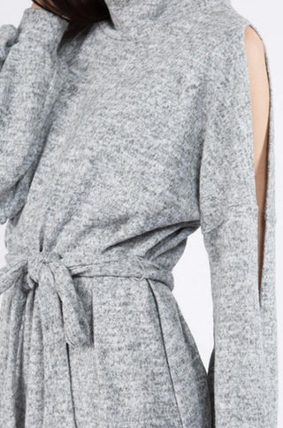 Cold Shoulder Hacci Dress in heather grey