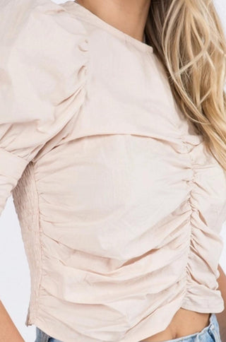 Blush pink short puff sleeve blouse