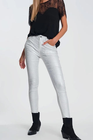 Silver White Skinny Jeans