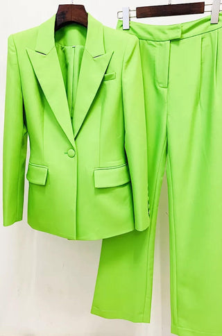 matching blazer pants set pantsuit bright green