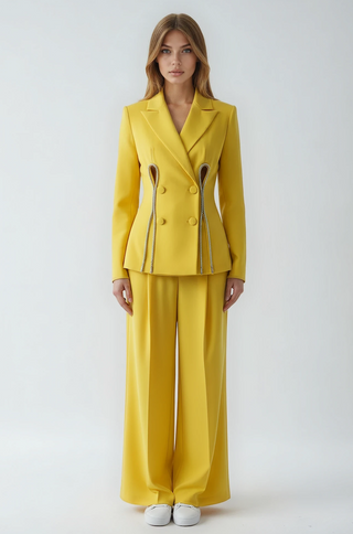 Adriana Yellow Double Breasted Pantsuit