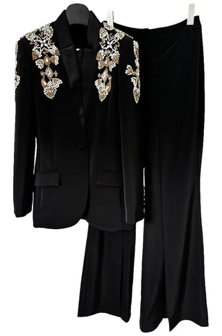 Alexa Embellished Tuxedo & Slit Pants Set