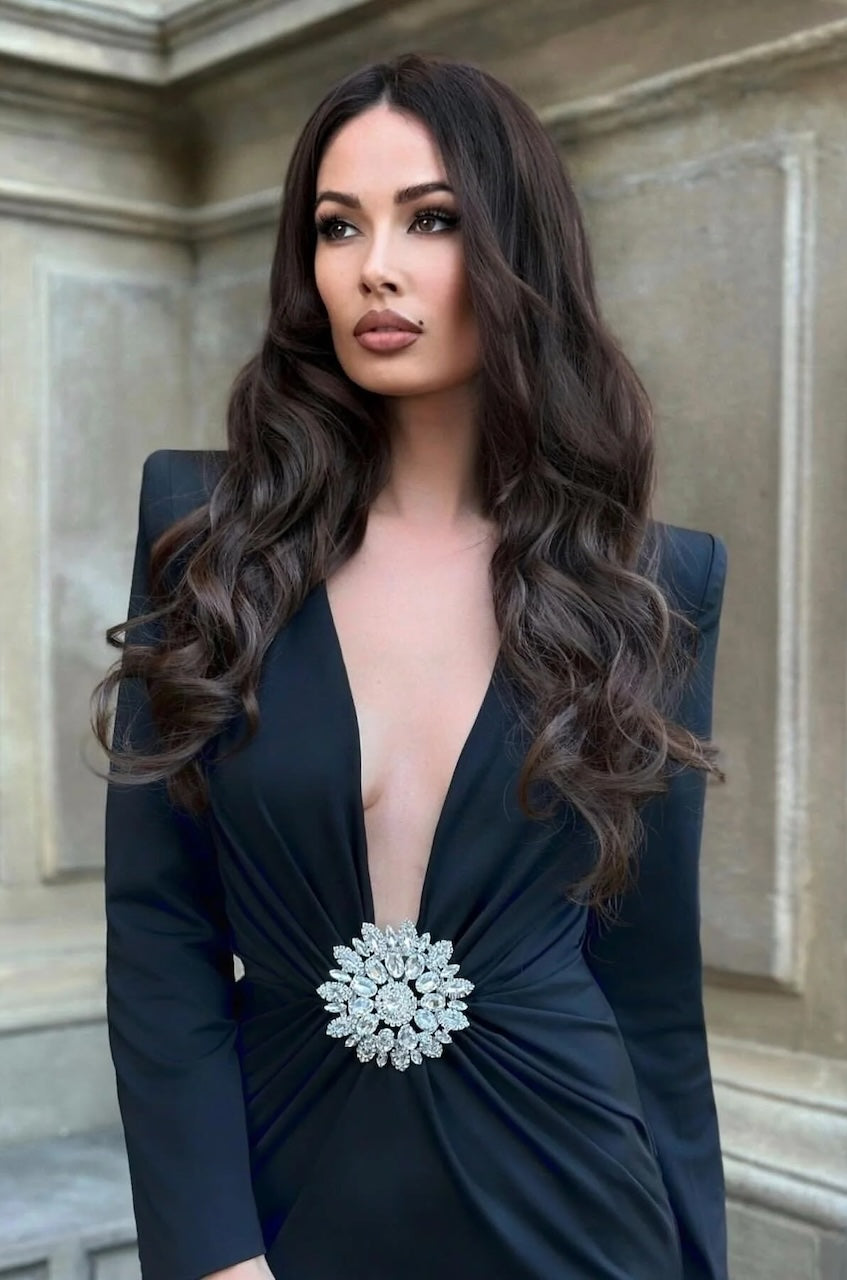 Alexandra Plunging Neckline Long Sleeve Maxi Dress Black / M Alexandra Plunging Neckline Long Sleeve Maxi Dress Black / M