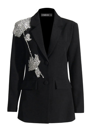 Alexies Crystal Embellished Blazer in Black