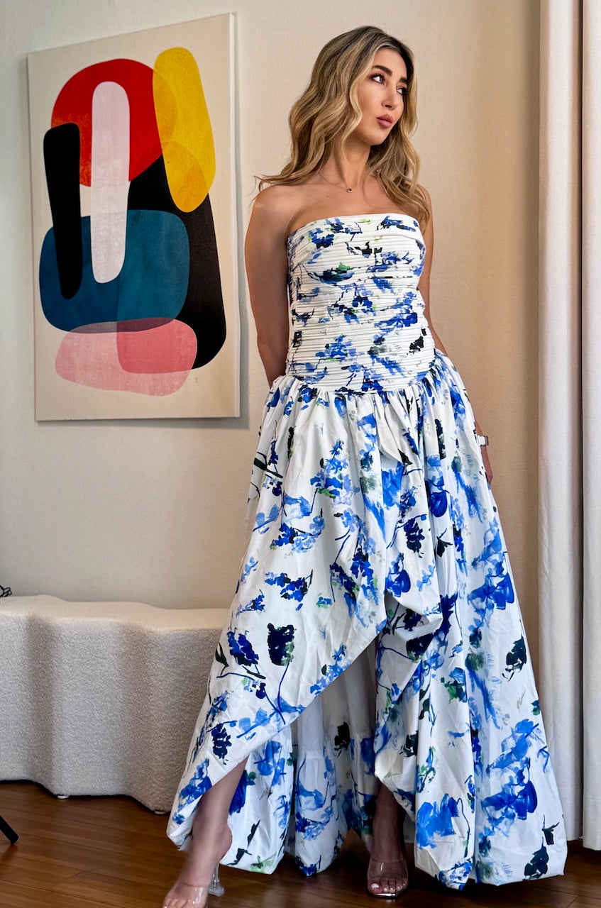 Amy Bubble Hem Floral Maxi Dress Blue / XL Amy Bubble Hem Floral Maxi Dress Blue / XL