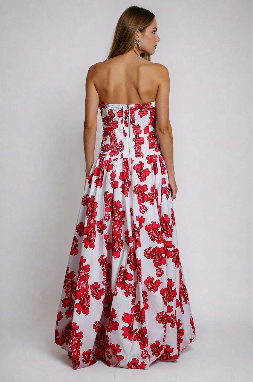 red and white floral maxi dress Amy Bubble Hem Floral Maxi Dress Blue / XL