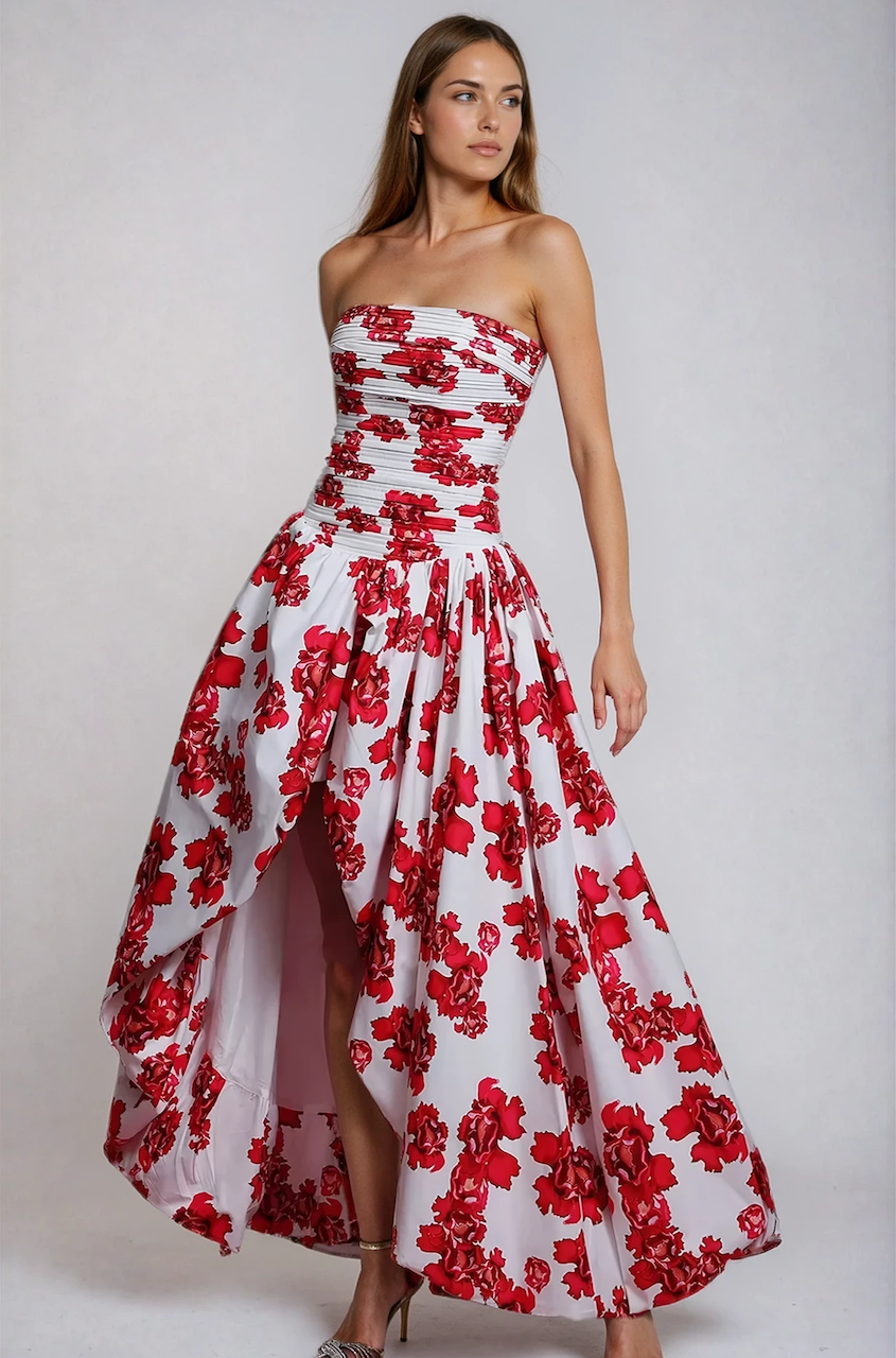 Amy Bubble Hem Floral Maxi Dress Red / M Amy Bubble Hem Floral Maxi Dress Red / M