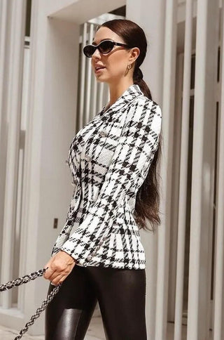 Bella Double-breasted Checked Tweed Blazer