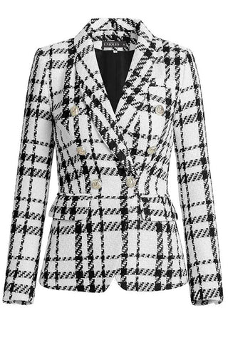 Bella Double-breasted Checked Tweed Blazer