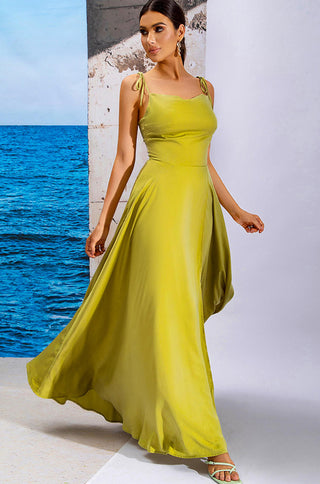 sleeveless square neck bella satin maxi dress