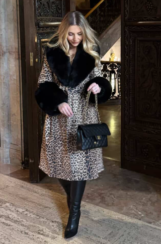 Leopard Print Genuine Leather Trench Coat