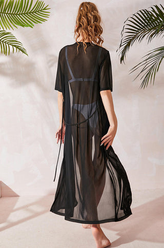 black sheer long sleeve maxi coverup