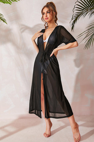 black sheer long sleeve maxi coverup