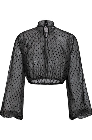 Black Sheer Mesh Polka-Dot Blouse