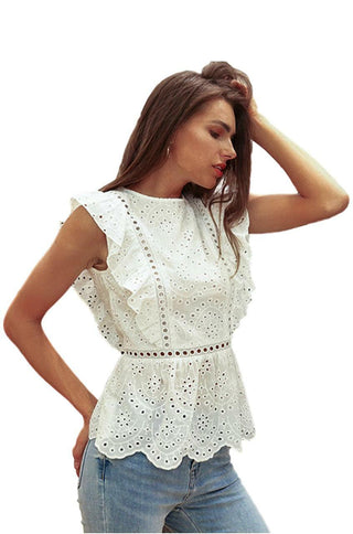 White cotton peplum ruffle top