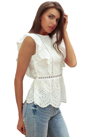 White cotton peplum ruffle top