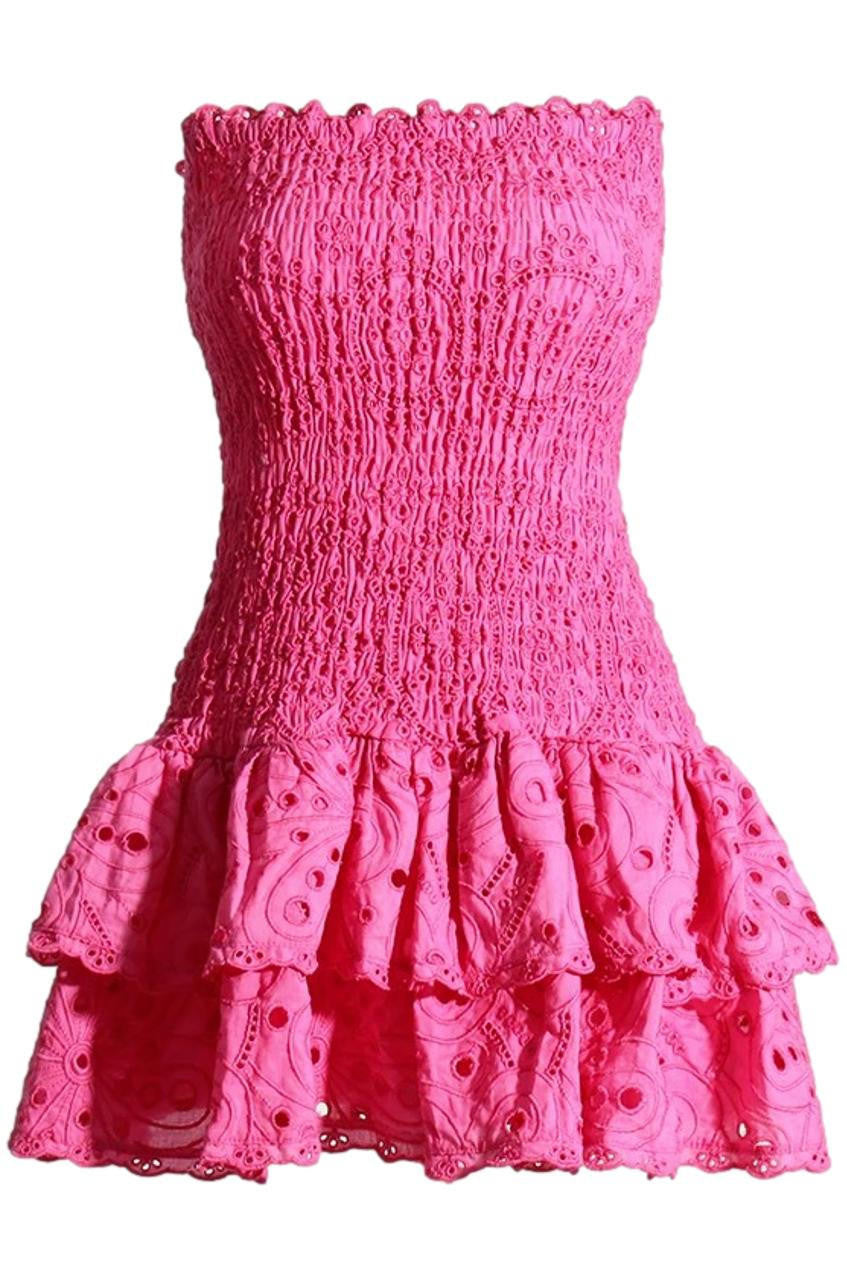 broderie anglaise strapless mini dress Broderie Anglaise Strapless Mini Dress Hot Pink / M
