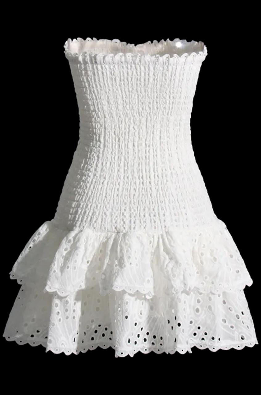 broderie anglaise strapless mini dress Jemima White Strapless Custom Lace Broderie Anglaise Mini Dress