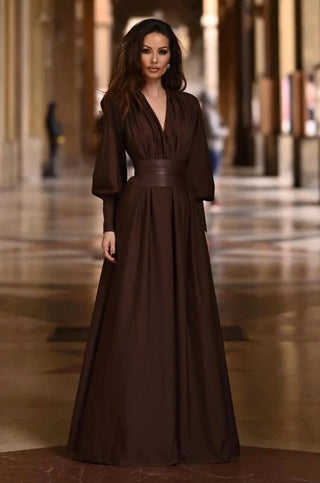 Rita Brown Belted Maxi Dress