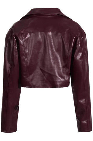 Burgundy Faux Leather Cropped Jacket