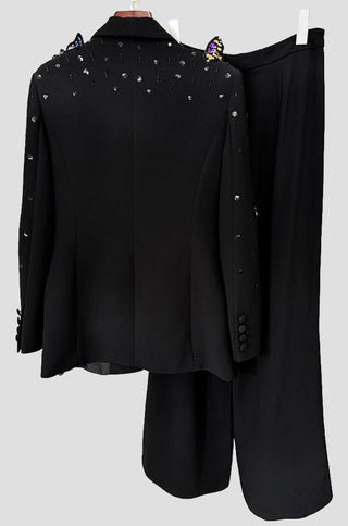 Nelya Butterfly-applique Embellished Blazer Pants Set