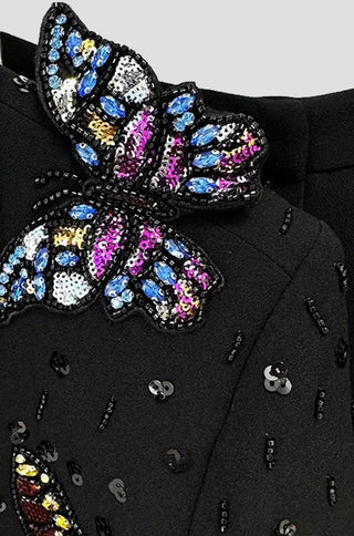 Nelya Butterfly-applique Embellished Blazer Pants Set