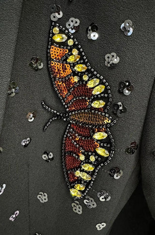 Nelya Butterfly-applique Embellished Blazer Pants Set