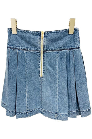 Button-Embellished Denim Miniskirt