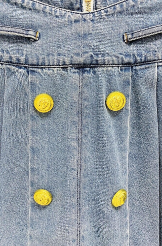 Button-Embellished Denim Miniskirt