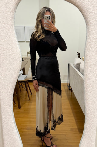 Camila Lace Trim Asymmetrical Maxi Skirt
