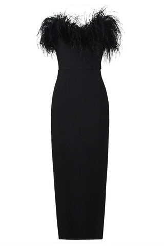 Chelsea Strapless Feather Maxi Dress