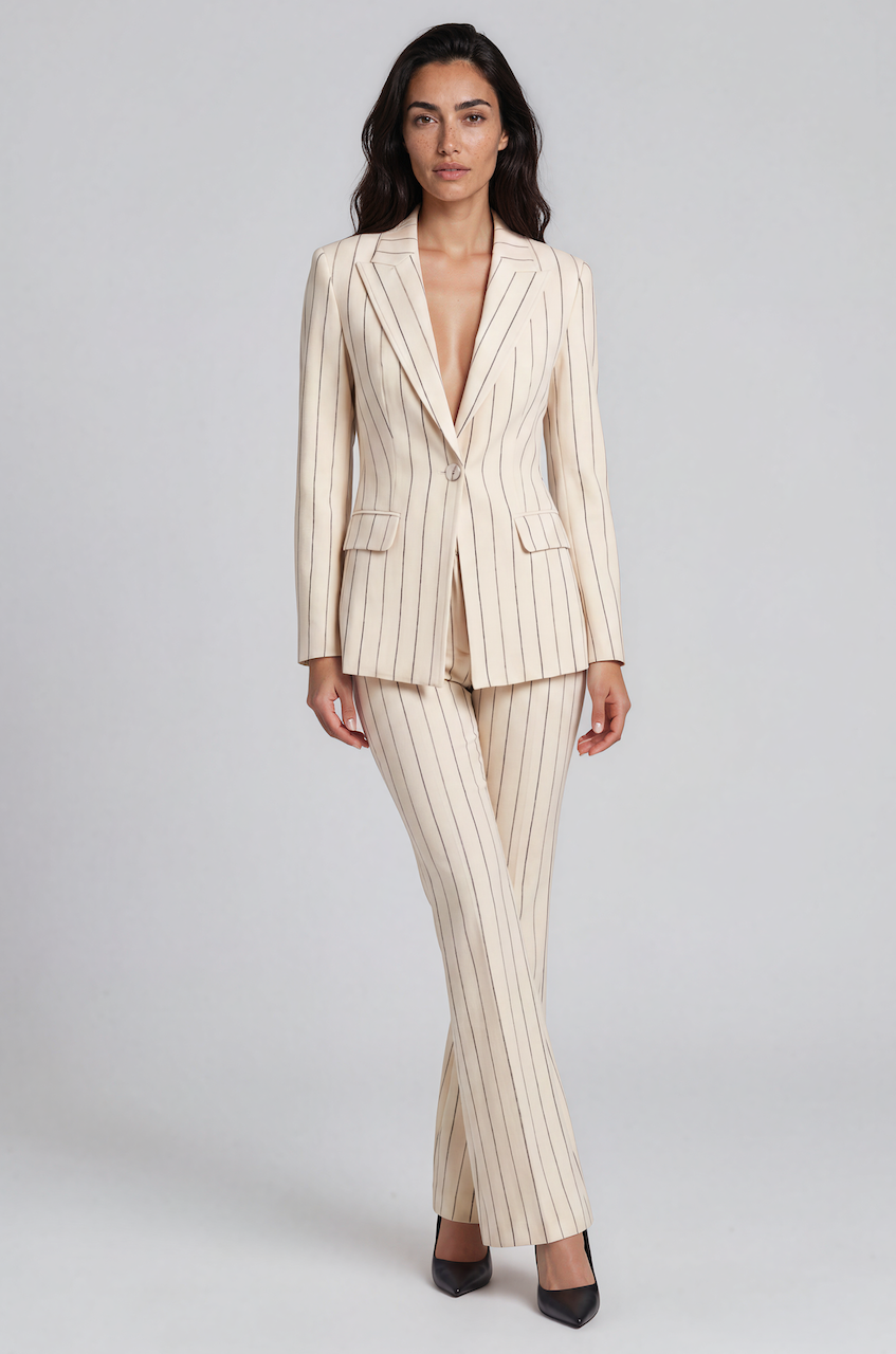 Bianca Cream Pinstripe Blazer & Pants Set Cream / XL/US 8