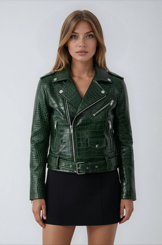Doris Croc Real Leather Biker Jacket