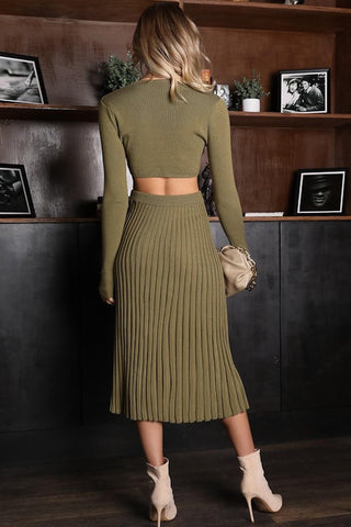 Crop Sweater Pleated Skirt Set