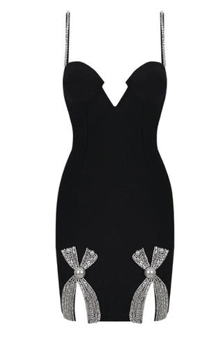 Deco Crystal Bow Slit Minidress